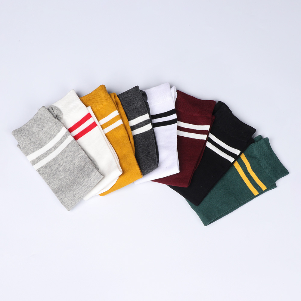 Tất Cotton Cổ Cao Kẻ Sọc Thời Trang Cho Nữ