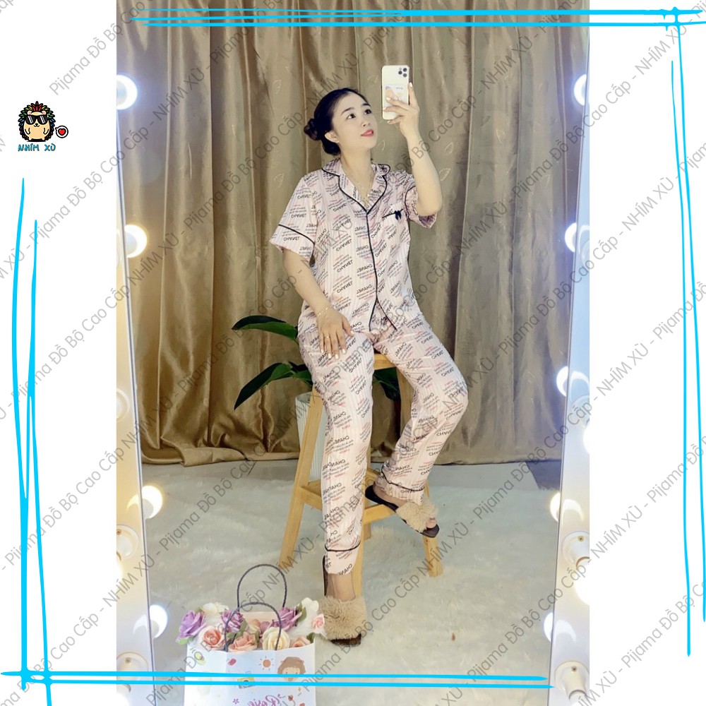 Đồ Bộ Ngủ Pijama Mặc Nhà Vải Gấm Cao Cấp CC Graffity Quần Dài Áo Tay Ngắn