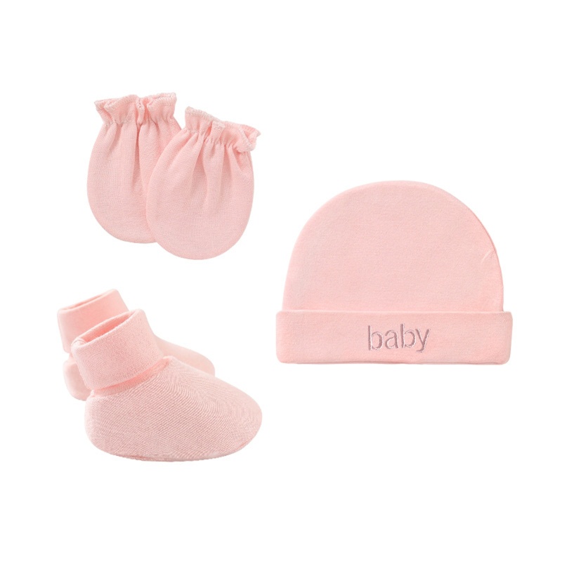 Bộ Vỏ Bọc Chân + Găng Tay + Mũ Bằng Cotton Một Lớp Giữ Ấm Cho Bé Sơ Sinh