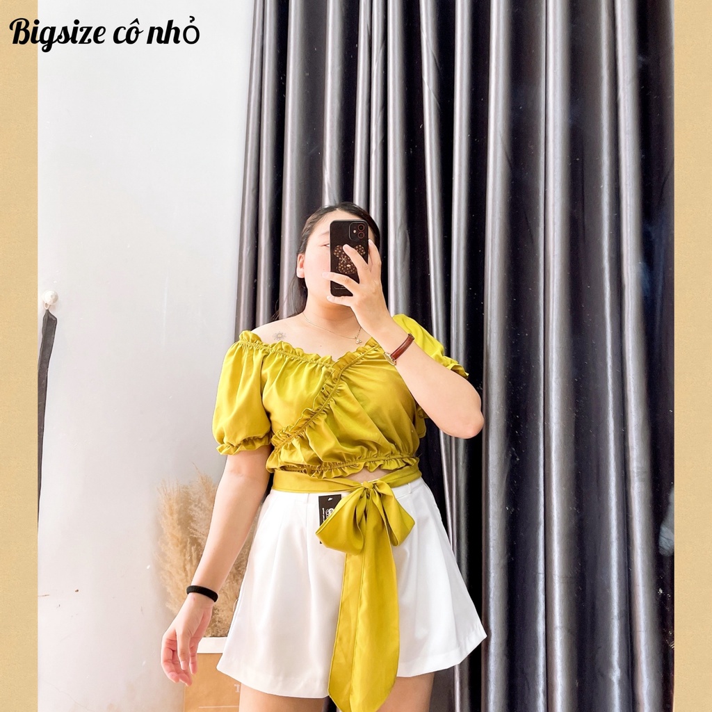Áo Sơ Mi Nữ Bigsize Bánh bèo Thắt Nơ Che Bụng Và BẮp Tay Cực Hot MÃ AT11