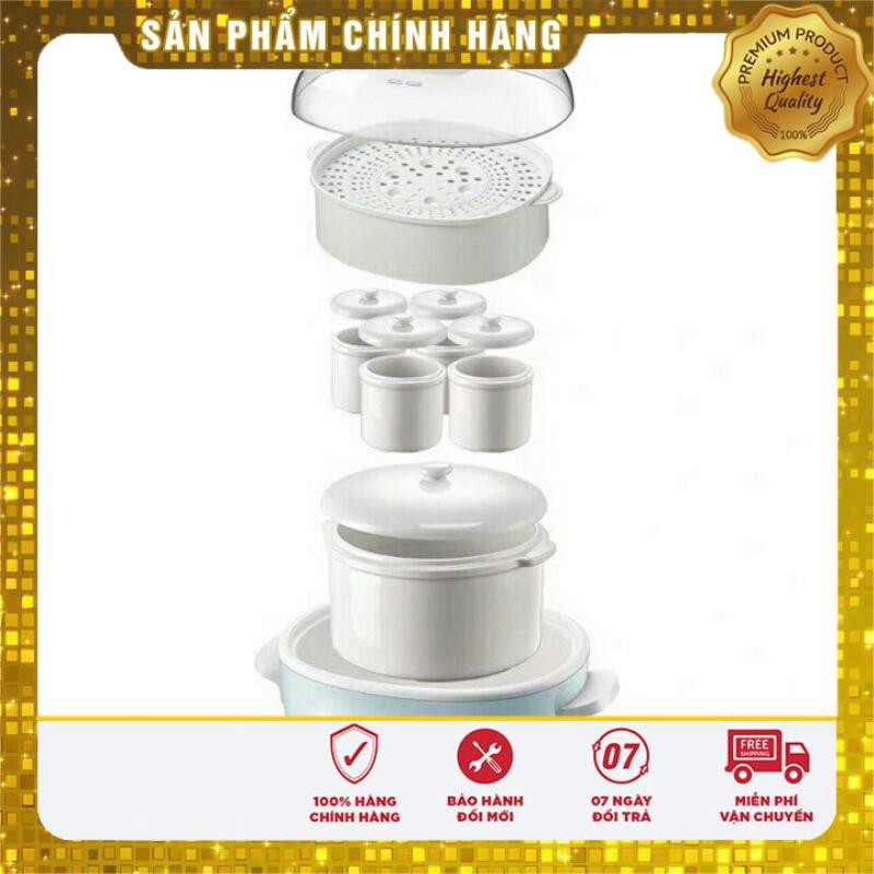 (BẢN QUỐC TẾ BH 18TH) Nồi Nấu Cháo Chậm Bear 2.5l gồm 1 thố 2.5l + 4 thố 0.4l kèm lồng hấp