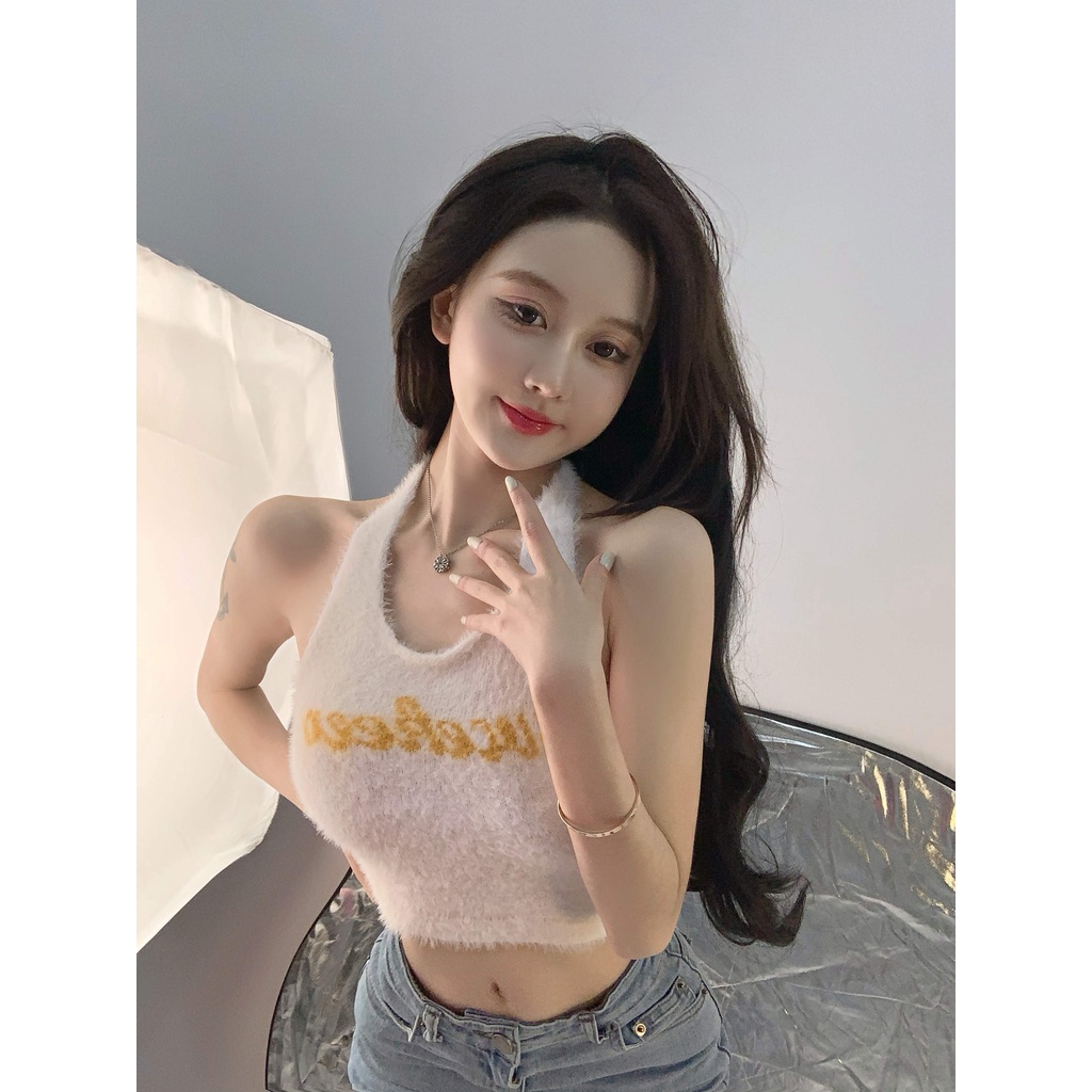 Áo Hai Dây Dệt Kim In Chữ Thời Trang Cho Nữ