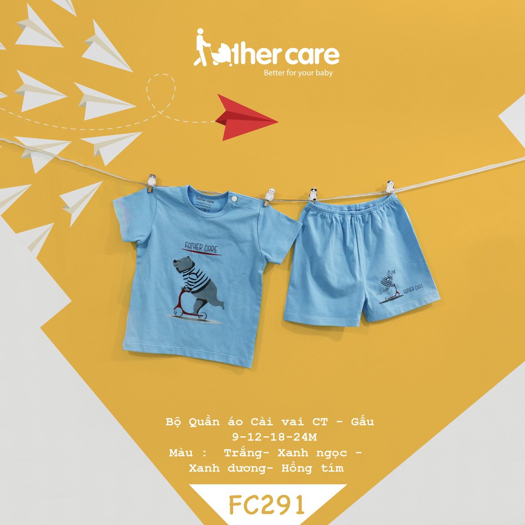 Bộ Quần áo Trẻ em FatherCare Cộc tay Cài vai - Gấu FC293