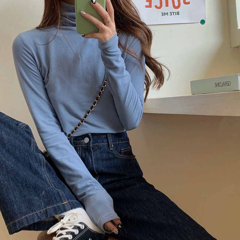 Áo cổ cao tay dài thời trang mùa thu cho nữ