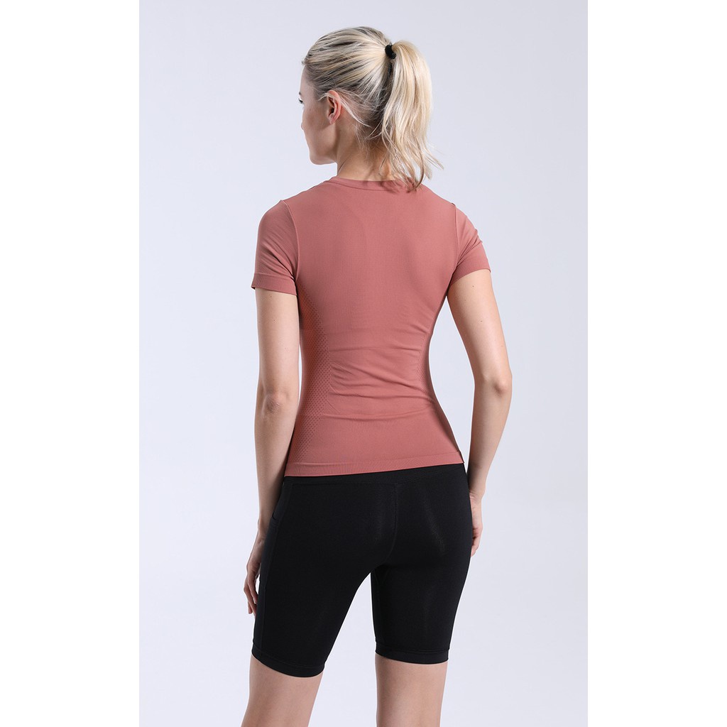 Áo Tập Gym Nữ Ngắn Tay MADELA, Áo thun co giãn dáng ôm tập thể thao