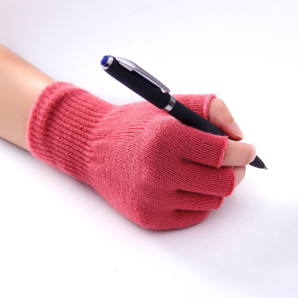 Găng Tay Hở Ngón Vải Len Mềm Mại Ấm Áp Cho Nữ