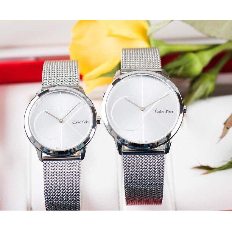 Đồng Hồ Cặp Calvin Klein Dây Kim Loại Bạc K3M2112Z K3M2212Z Nam 40mm Nữ 35mm Quartz Chính Hãng