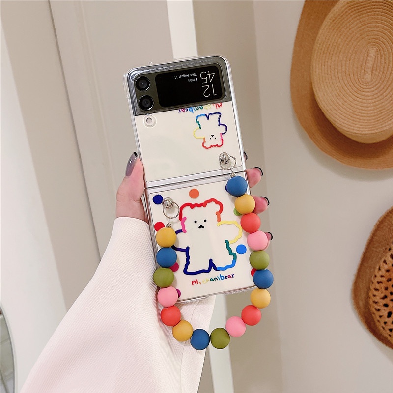 Ốp Điện Thoại Cứng Màu Trong Suốt Có Giá Đỡ Hình Gấu Cho Samsung Galaxy Z Flip 3 4 Z Flip3 ZFlip3