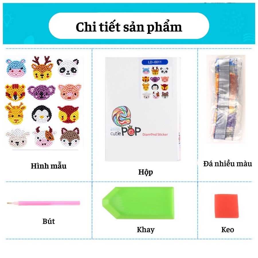 [HCM] 20 Tranh Đính Đá Cho Bé Tạo Sticker Đính Đá Mini Nhiều Chủ Đề