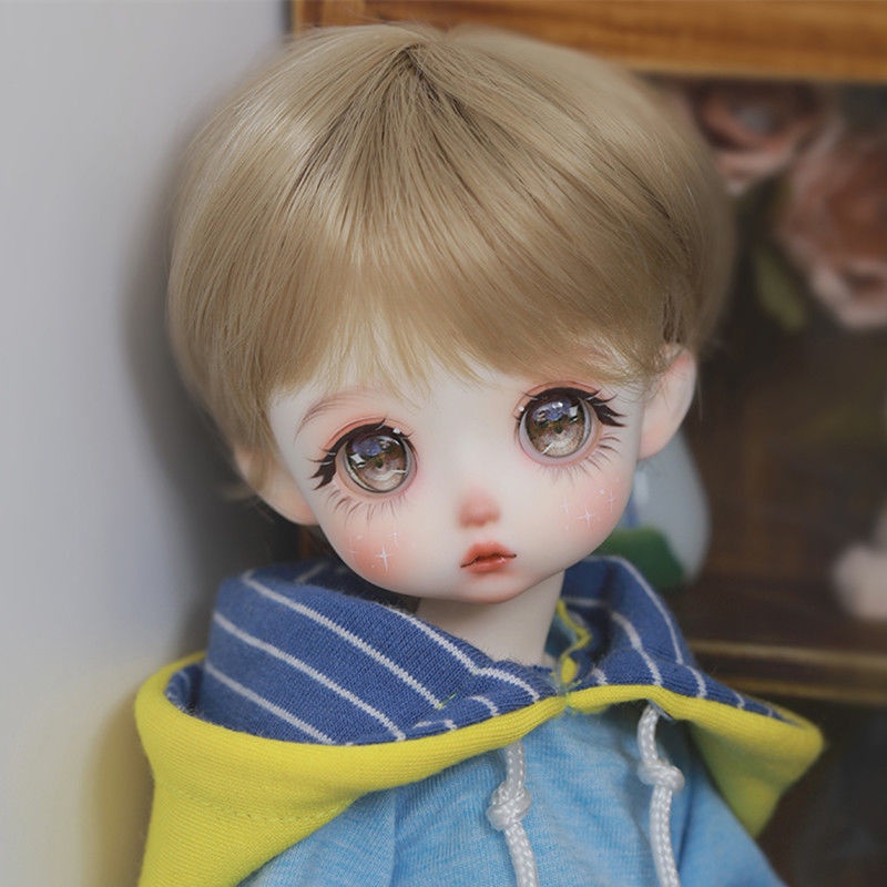Tóc Giả 6 Điểm Kiểu Búp Bê bjd NanWa 6 Điểm Tóc Ngắn Màu Đen 8.18 Bằng Lụa Nhiệt Độ Cao Cho Nam