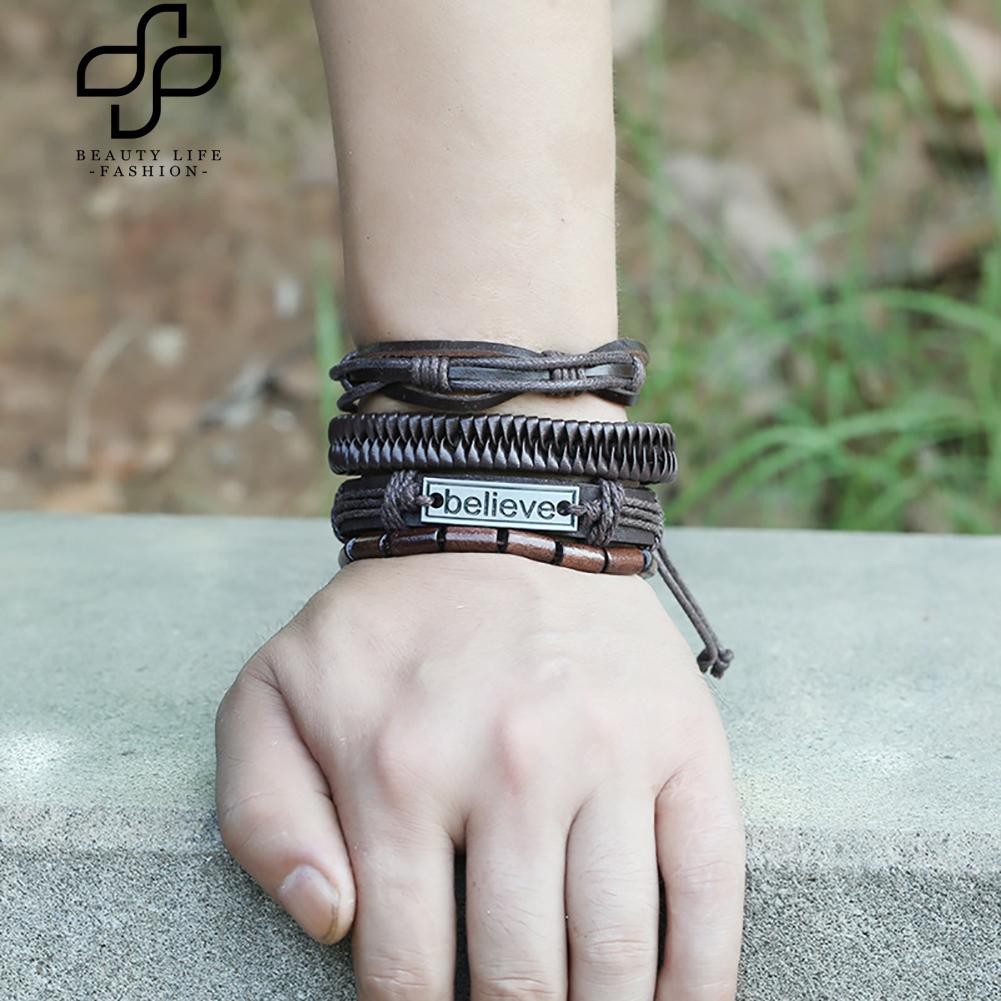 Set 4 vòng tay bện dây nhiều lớp cho nam