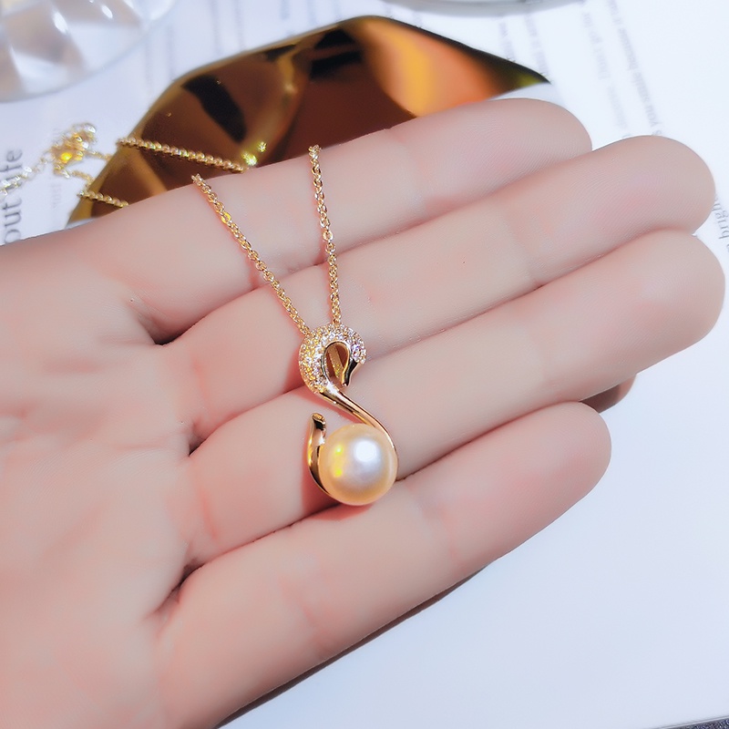 Dây Chuyền Bằng Thép Titan Đính Ngọc Trai Nước Ngọt Cao Cấp Đơn Giản Phong Cách Hàn Quốc