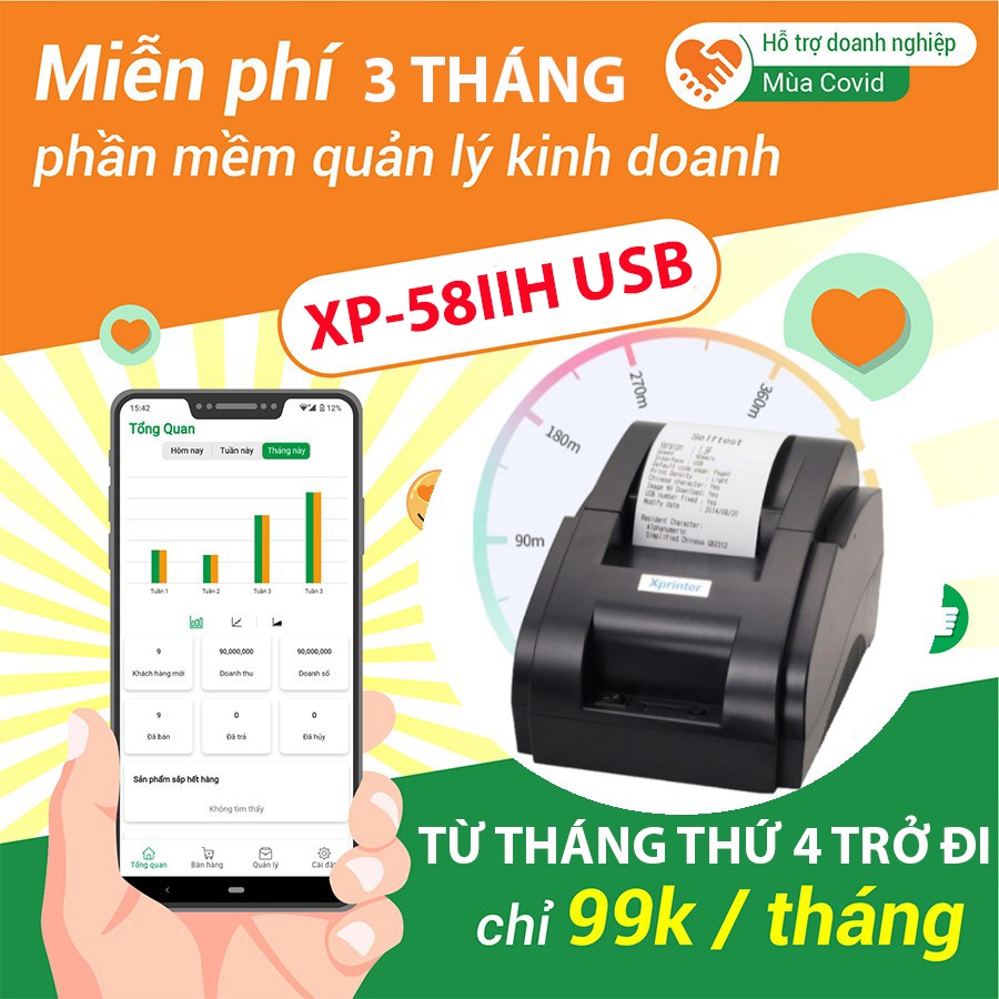 Máy in hóa đơn bán hàng Xprinter 58IIH tặng Free 3 Tháng Phần mềm bán hàng - MẪU GIAO NGẪU NHIÊN