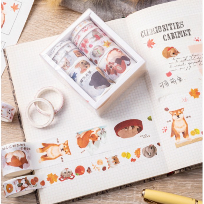 Hộp 10 cuộn băng keo dán dính ngộ nghĩnh học sinh, washi tape đáng yêu trang trí giá rẻ