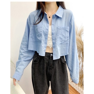Áo sơ mi  croptop đũi