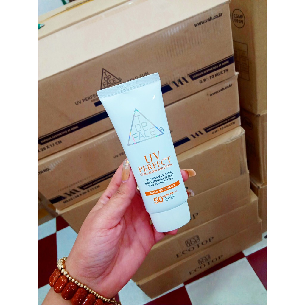 Top Face Kem Chống Nắng Collagen Spf 50 Pa +++ ( Da Khô ) - Top Face Uv Perfect Spf50+ Pa+++ 70Ml