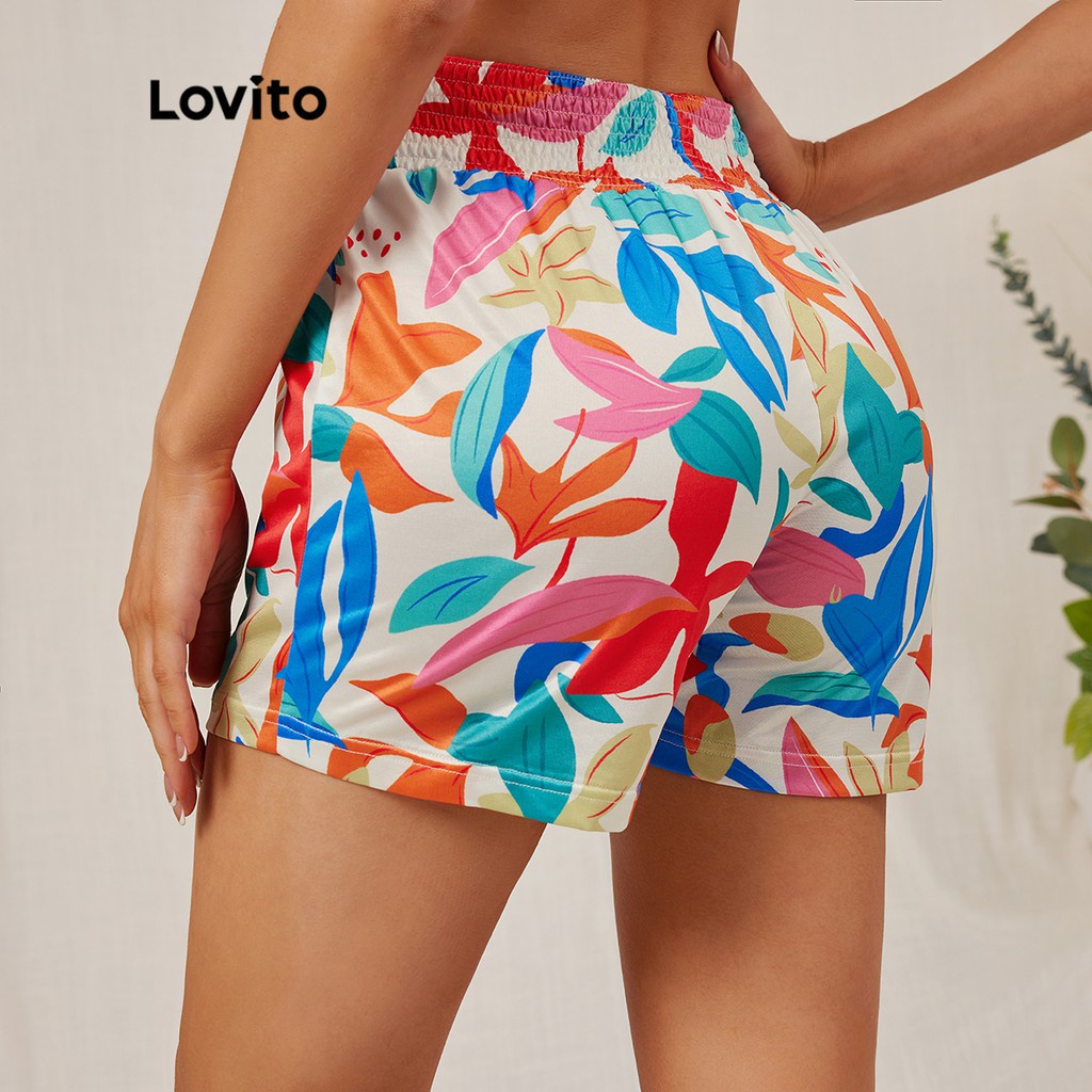 Quần đùi Lovito eo thun cao phong cách thường ngày L18D013 (Màu trắng)