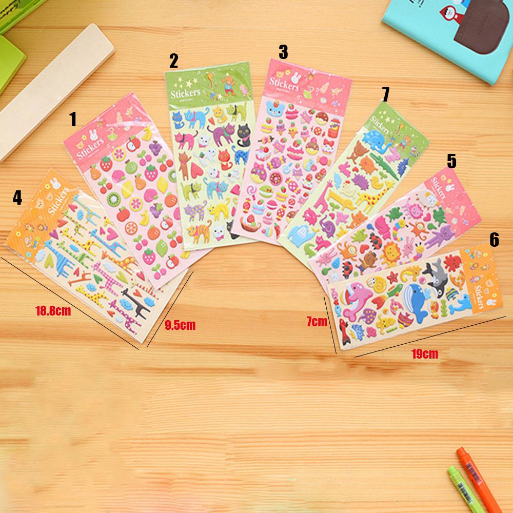 1/2/3/5 Tấm sticker dán hình trái cây/động vật 3D bằng PVC chống thấm nước dễ thương trang trí thủ công cho bé