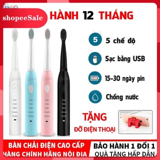 Bàn chải đánh răng điện tự động 5 chế độ hàng nội địa Máy đánh răng rung sóng âm Cao Cấp