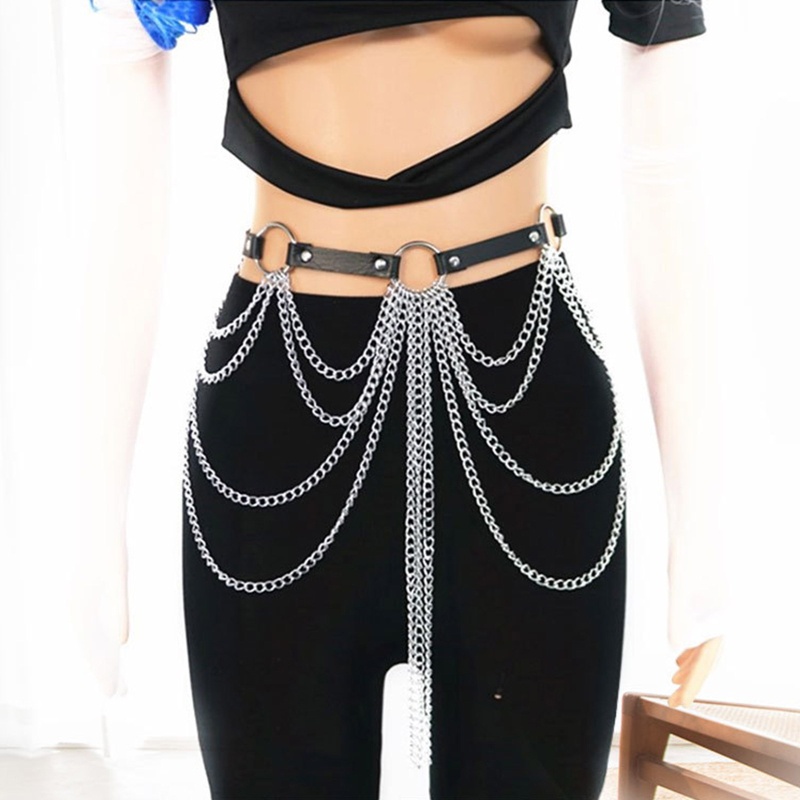 Dây Nịt Da PU Phối Xích Hợp Kim Có Thể Điều Chỉnh Phong Cách Gothic Punk Cho Nữ