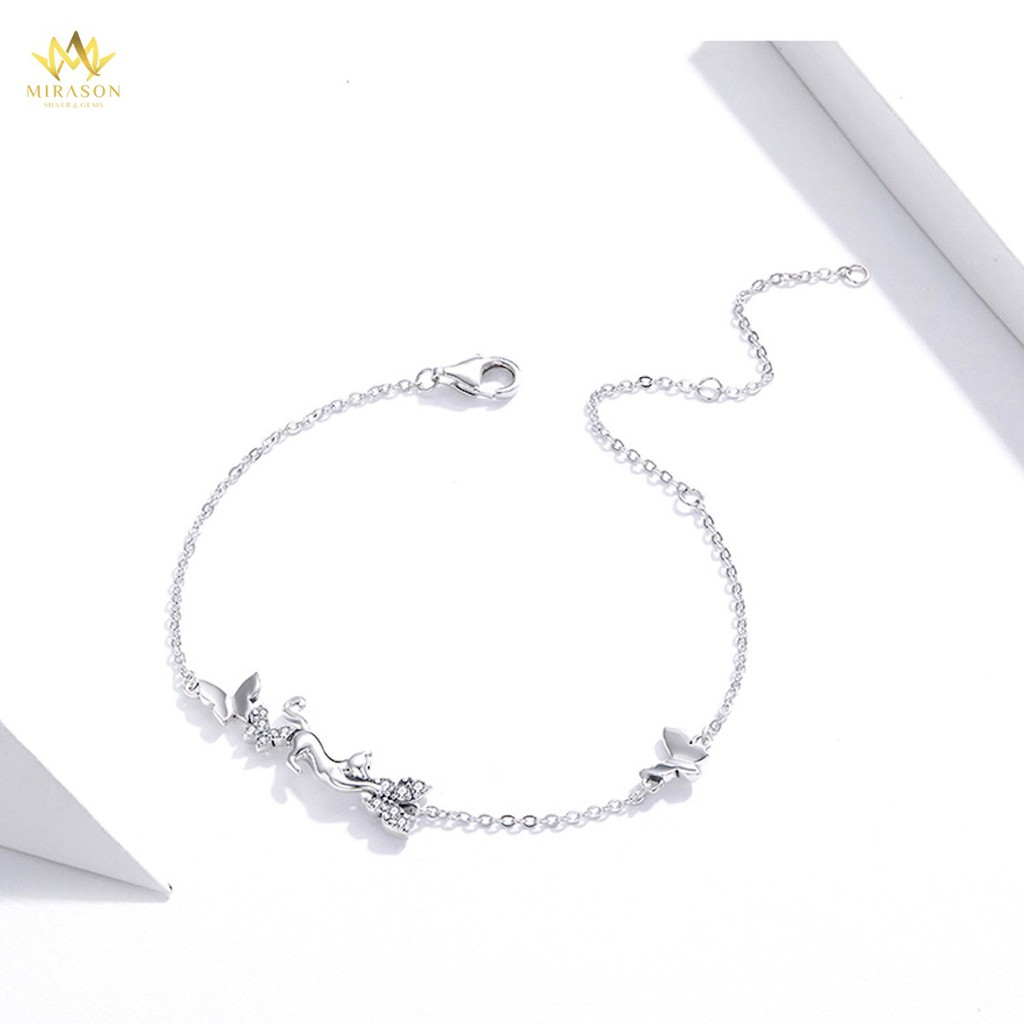 Lắc Tay Bạc Nữ MIRASON Chú Mèo Đùa Nghịch Hồ Điệp Bay Nạm Đá Sang Trọng MLT056 - Vòng Tay Nữ Bạc 925 Cao Cấp