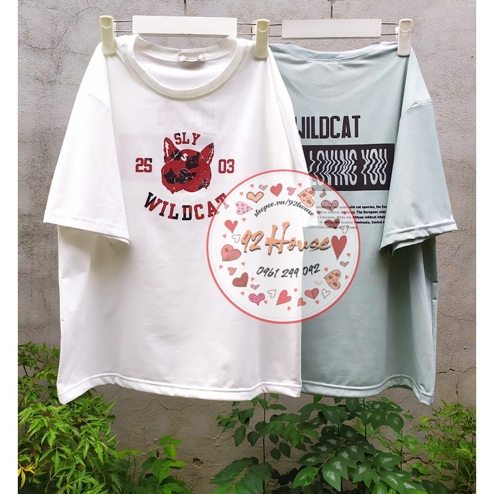 Áo thun tay lỡ unisex mặt mèo dáng rộng / Áo phông nữ phom rộng