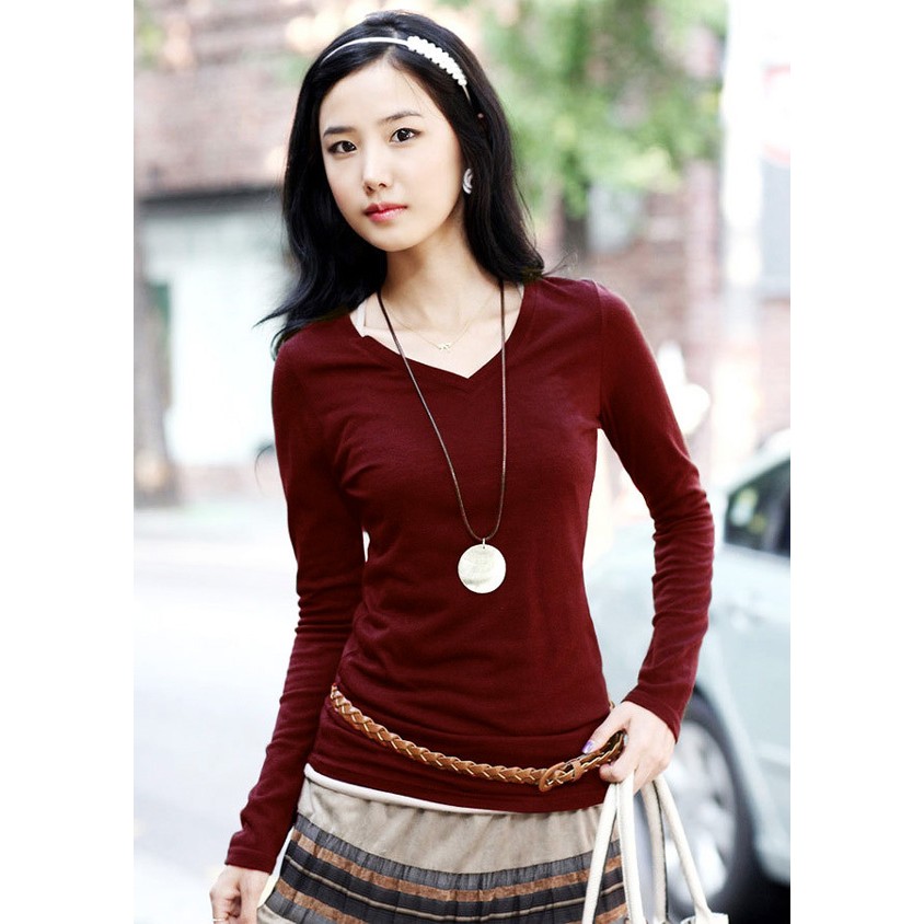 Áo thun cổ tim tay dài nam nữ WK06