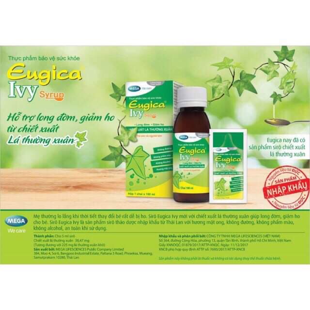 Siro ho Eugica ivy syrup - không đường, không phẩm màu, không alcohol, hương mật ong.... hộp 20 gói x 5ml)