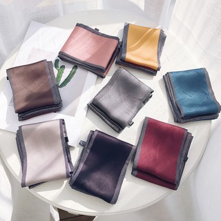Khăn lụa trơn 2 mặt viền sọc đen trắng Khăn turban dài cao cấp 98x9cm - Mã LUDA04