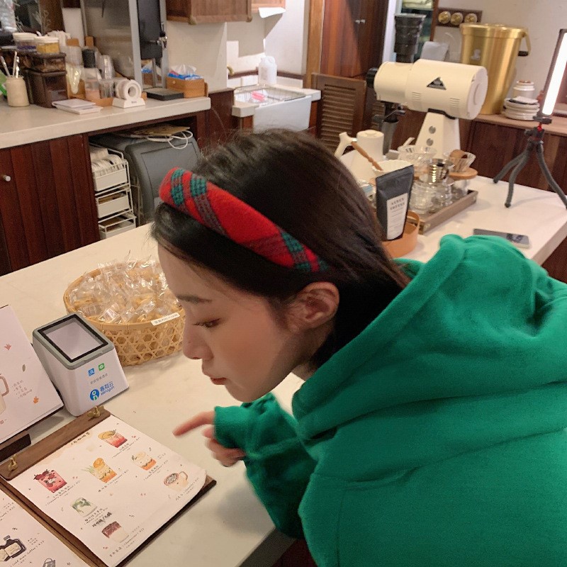 Băng Đô Cài Tóc Vải Nhung Kẻ Sọc Caro Nhiều Màu Dễ Thương Phong Cách Hàn Quốc