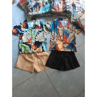 Set áo sơ mi lá, quần đũi cho bé trai
