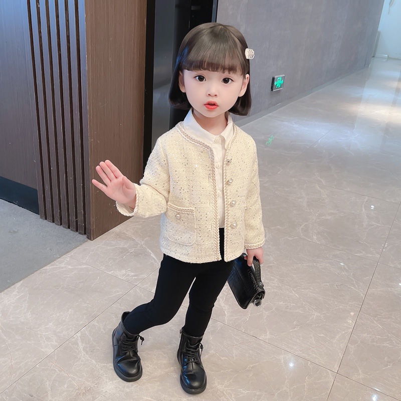 Áo khoác cardigan dệt kim cổ tròn thời trang mùa thu 2021 dành cho bé gái