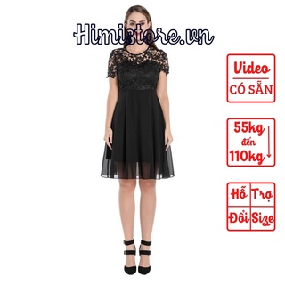 [CÓ SẴN] ĐẦM DỰ TIỆC BIGSIZE NỮ NỀN ĐEN PHỐI TAY REN SANG TRỌNG - HIMISTORE - HM351