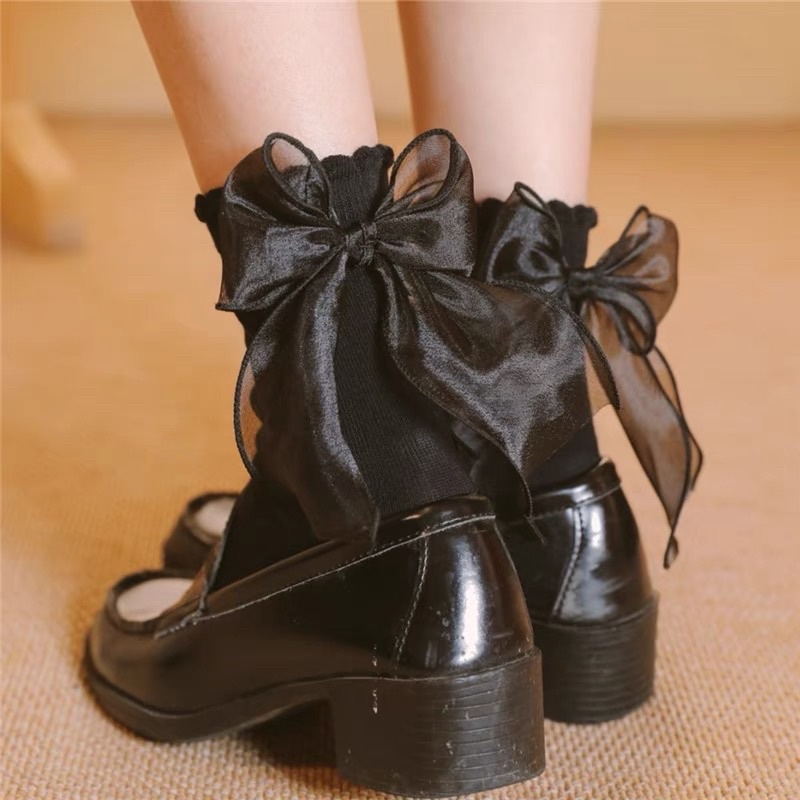 Tất, vớ cotton phối ren phong cách lolita 2 màu đen trắng, chất vải co giãn 4 chiều FH05 phụ kiện Forher.since1998