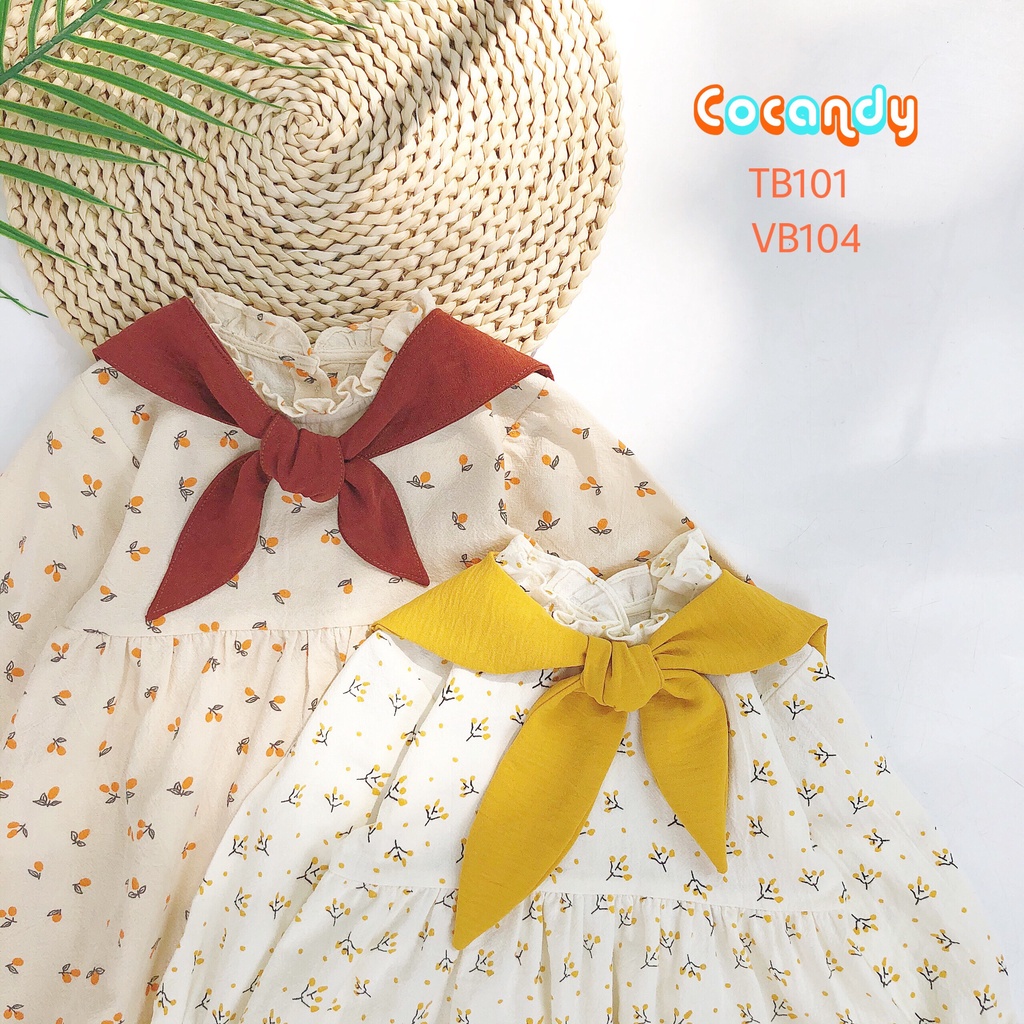 Váy babydoll họa tiết hoa vàng, cherry cho bé gái của COCANDY mã VB104( không kèm turban)