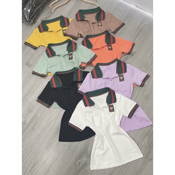 Áo thun body cổ bẻ thêu Lô Gô ong