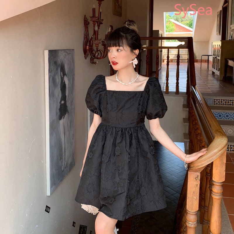 Đầm cổ vuông phong cách mùa hè retro Pháp xinh xắn dành cho nữ