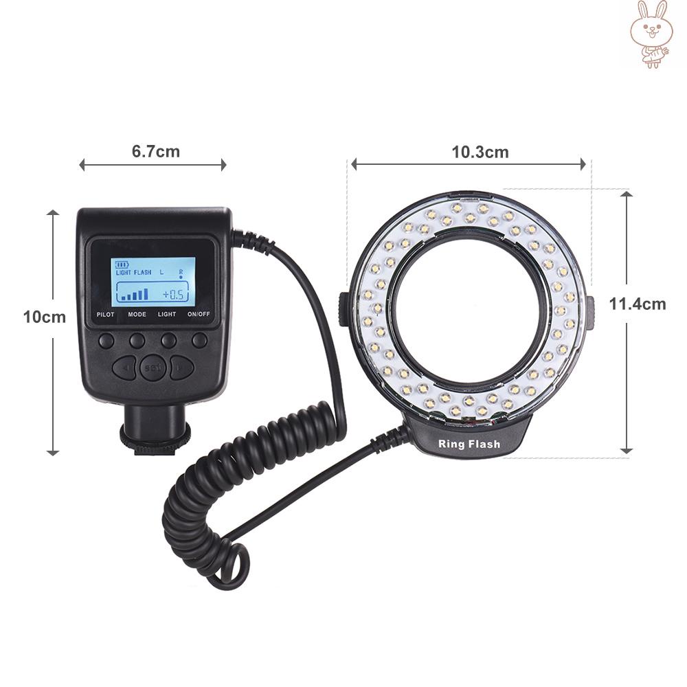 ol HD-130 Macro LED Ring Flash Light LCD Display 3000-15000K GN46 Power Control with 3 Flash Diffusers 8 Adapter Rings for Cameras