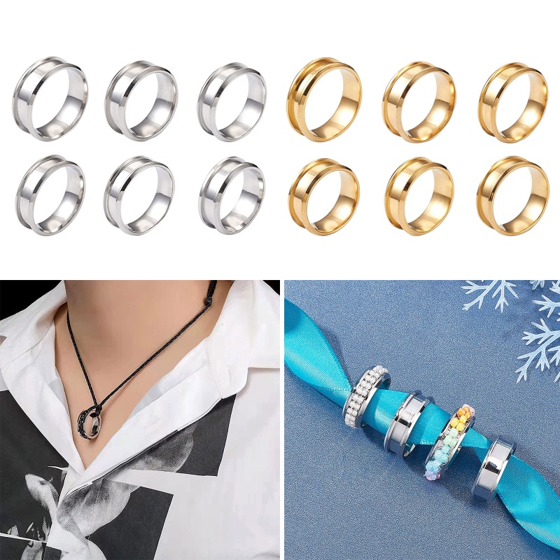 Set 6 Nhẫn Trơn Bằng Thép Không Gỉ 8mm