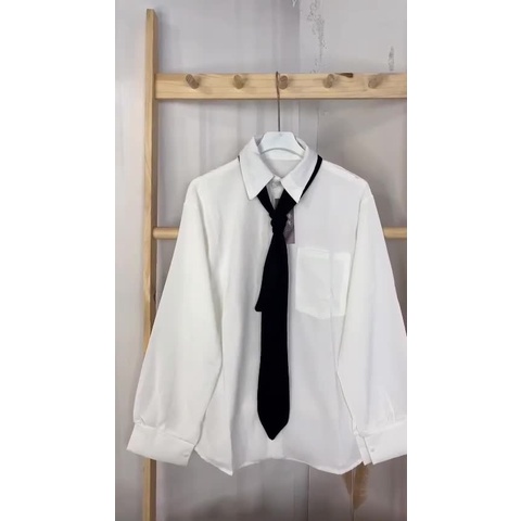 Áo Sơ Mi Trắng Tay Dài Kèm Cà Vạt Túi Nắp Ngực Cổ Bẻ Cá Tính Fom Rộng Phong Cách Hàn Quốc MãB22 | BigBuy360 - bigbuy360.vn