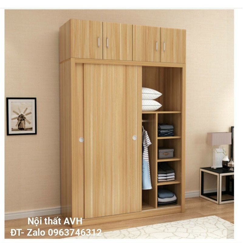 Tủ quần áo MDF lõi đặc, phủ min siêu đẹp, cánh lùa c240*d120-160*55