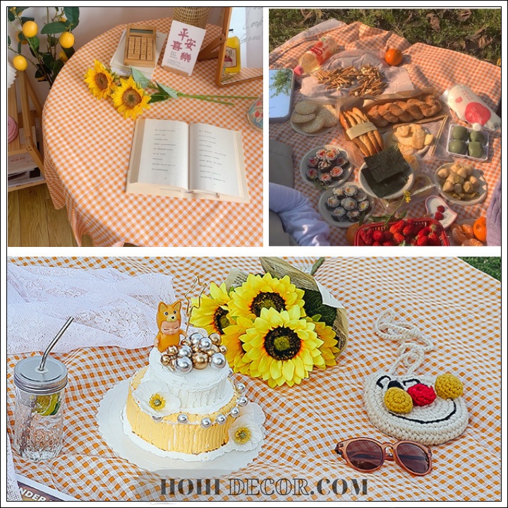 Thảm Picnic Chụp Ảnh Dã Ngoại, Đi Biển, Vải Caro, Khăn Trải Bàn - Phong Cách Vintage - Shop Hohi Decor