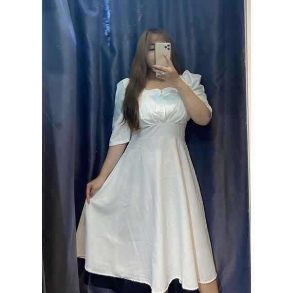 Đầm dự tiệc cổ vuông sang chãnh bigsize 50-90kg mẫu chụp thật 100%