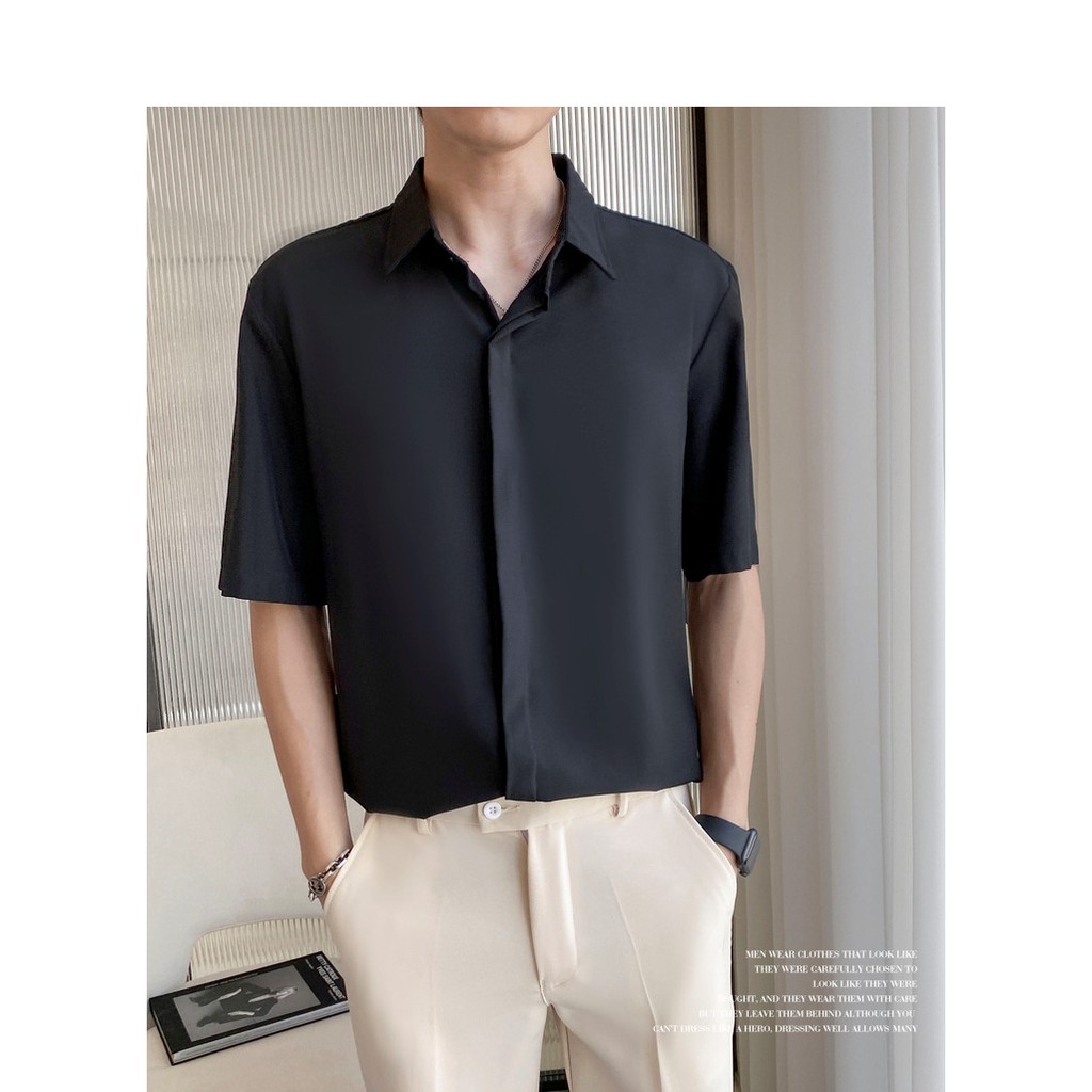 Áo sơ mi rộng tay ngắn OVERSIZE màu trắng đen kiểu Giấu Nút form rộng UNISEX nam, nữ vải lụa mềm mát SMN01 | BigBuy360 - bigbuy360.vn
