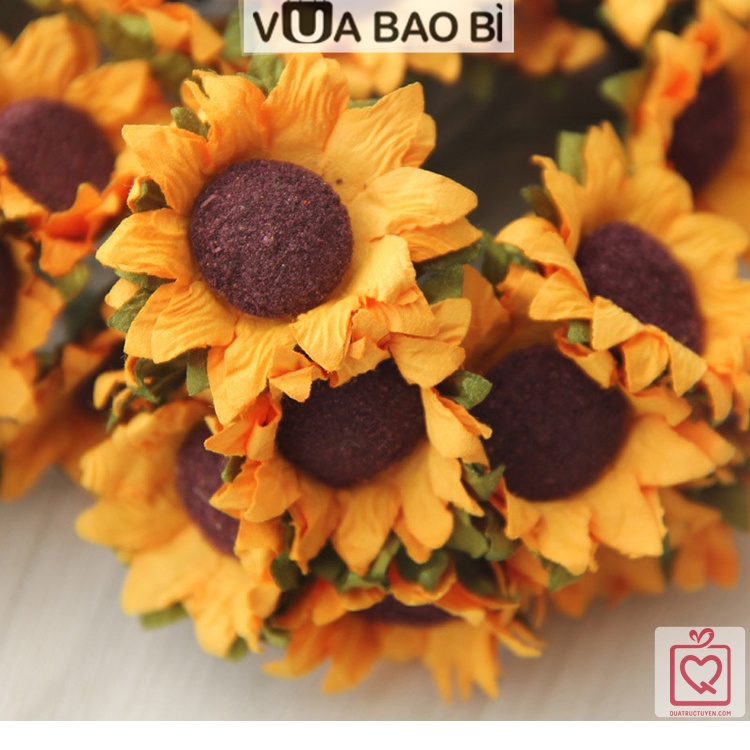 Hoa hướng dương giấy set 10/30/50 bông, hoa hướng dương khô gắn hộp quà, thiệp handmade vintage màu kraft VUABAOBI