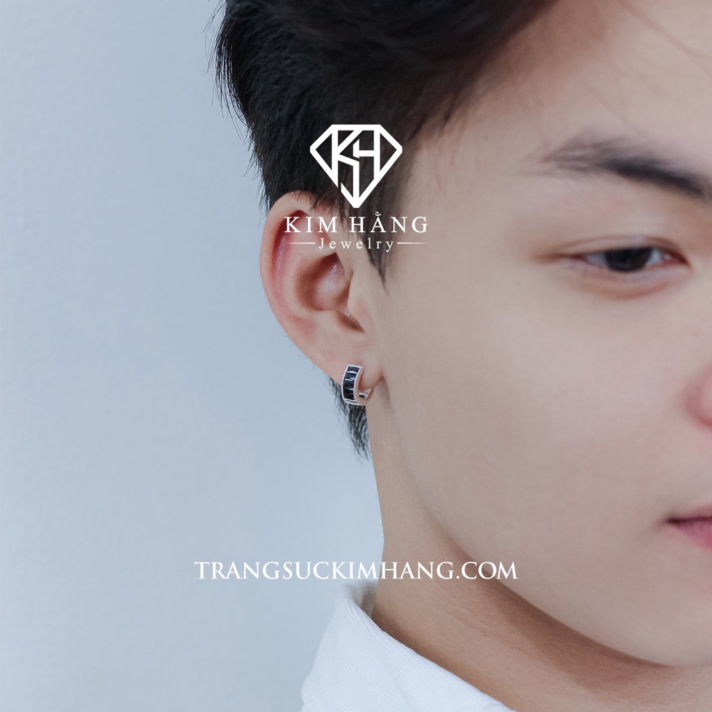 Khuyên Tai BẠC Thiết Kế Đá Baguette ĐEN