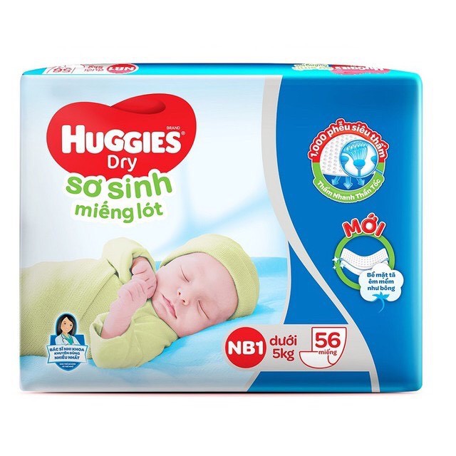 Miếng lót sơ sinh Huggies Newborn 1 (0-5kg) - N56 (Gói 56 miếng)