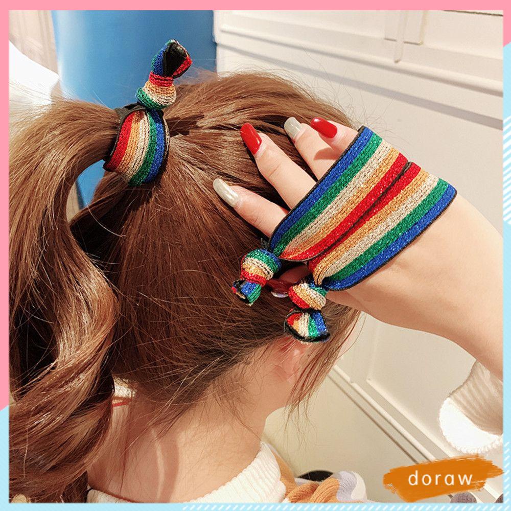 Dây Buộc Tóc Co Giãn Tốt Họa Tiết Da Báo Màu Cầu Vồng Phong Cách Hàn Quốc