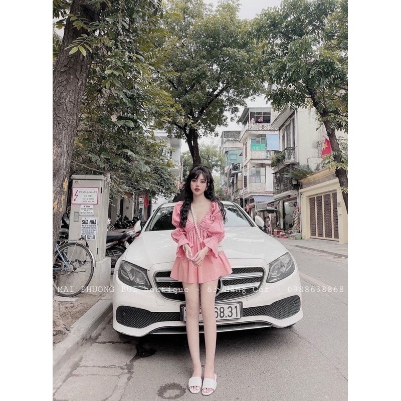 Váy sơ mi tay bồng cổ V tiểu thư cá tính | BigBuy360 - bigbuy360.vn