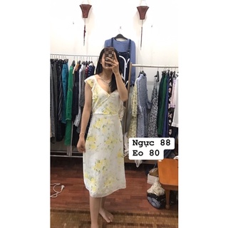 Đầm voan hàn dáng dài 2 lớp tay bèo hoa màu vàng chanh nhẹ nhàng 2hand giá rẻ